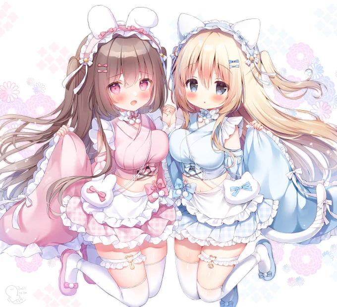もこもこ和メイドちゃん🐰🎀🐱 