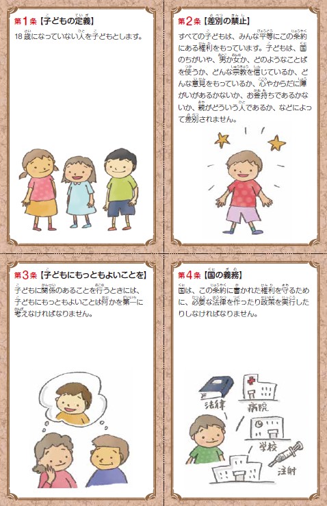 日本ユニセフ協会 Unicef東京事務所 子どもの権利条約カードブック のご紹介 すべての子どもが生まれながらにもっている 権利 について定めた 子どもの権利条約 子どもの権利条約カードブック は 条文をわかりやすく要約して イラストつきの
