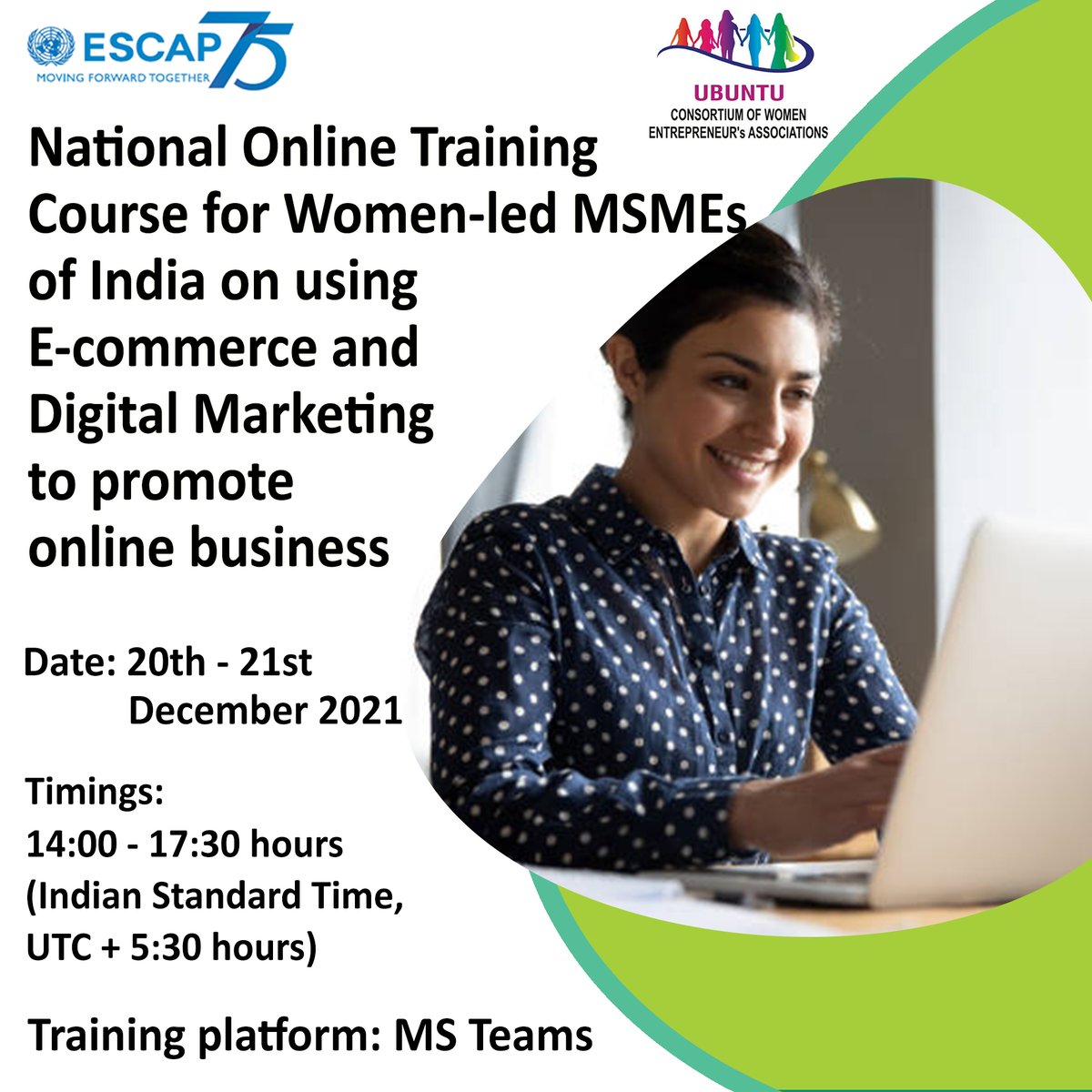 Wesellonlineorg's tweet photo. National Online Training for Women-led MSMEs of India on using E-commerce and Digital Marketing to promote online business.
20th-21st December 2021
Register now- https://t.co/8Rjs7YAry8
@SSWA_UNESCAP @deepalishital 

#ecommerce #womenentrepreneurs #DigitalMarketing #EcommerceTips https://t.co/7Epbw8xIUm