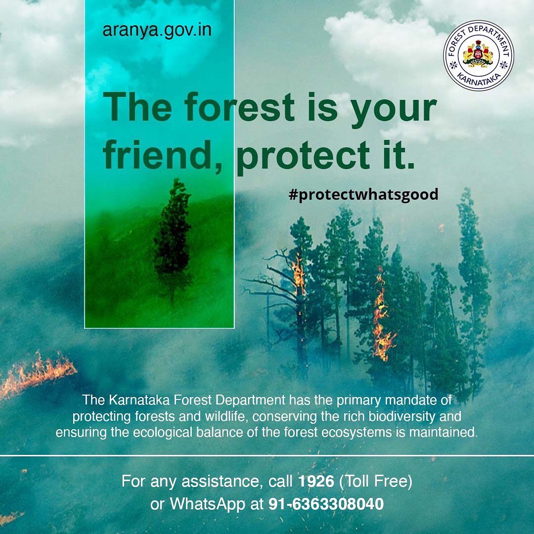 The forests support us and the planet and it is our duty to protect them. Do your part to save forests from fires for a better tomorrow.

#KarnatakaForestDepartment #KFD #FireAwareness #Awareness #SaveForests #ProtectTheForest #SaveNature