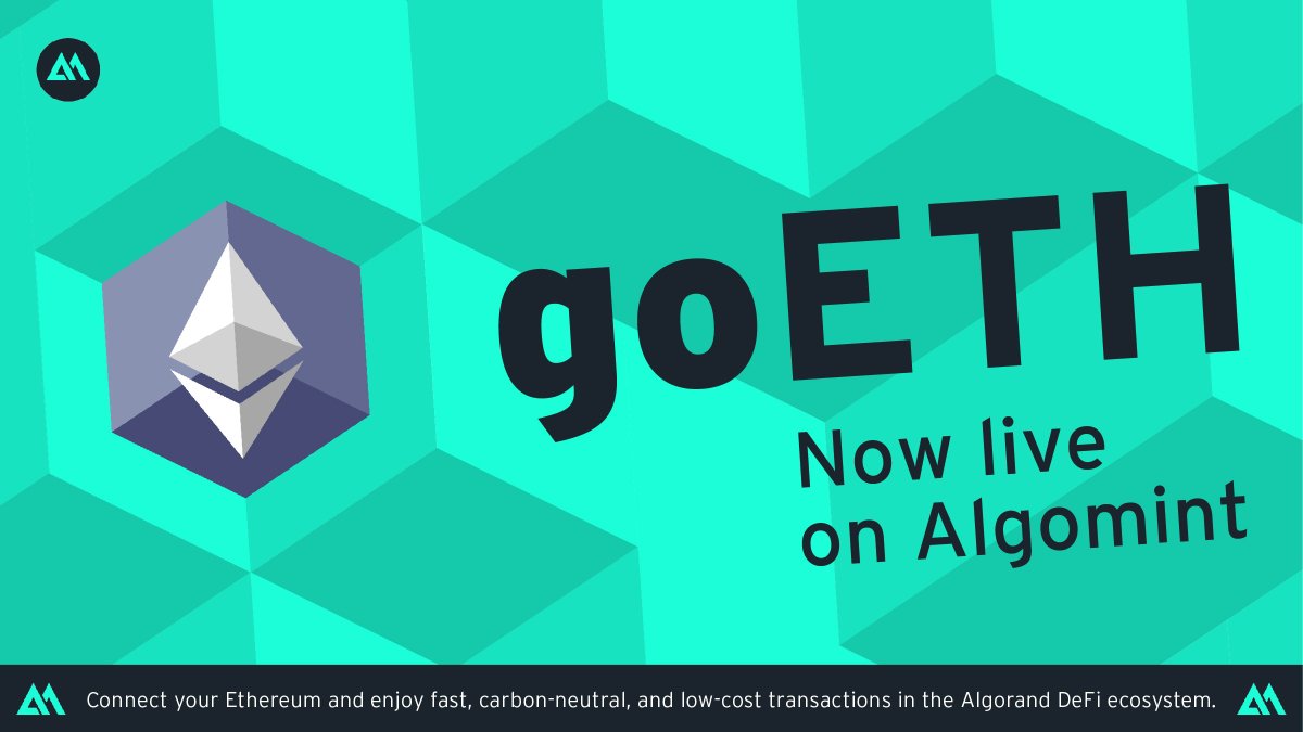 Breaking news! GoETH is now live on the Algomint platform! 🌱

Head over to app.algomint.io to mint now! 

$Algo <a href="/AlgoFoundation/">Algorand Foundation</a> <a href="/Algorand/">Algorand Technologies</a>