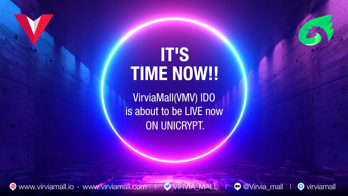 Less than an hour left for the launch of the biggest IDO of the year. <a href="/VIRVIA_MALL/">VIRVIAMALL</a> IDO on Unicrypt <a href="/UNCX_token/">UNCX Network</a> is on it's way.