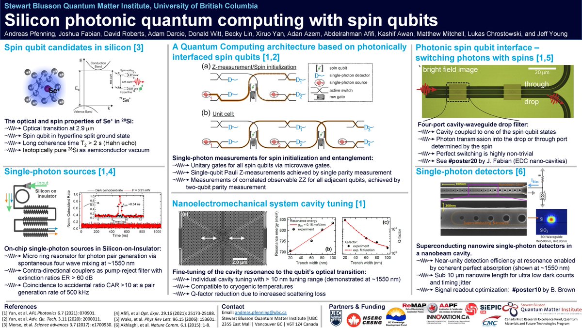 AndreasQuantum's tweet photo. Quantum computing with spins and photons - all on a silicon chip? From theory to device physics and nanofabrication – see how our team at @SBQMI_UBC is turning a research idea into reality. #poster22 #PCAMM2021 https://t.co/wxmoWeJmcQ