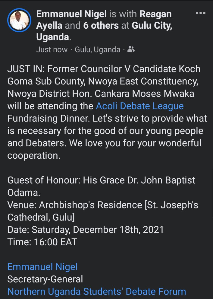 <a href="/AcoliDebate/">Acoli Debate League</a> Fundraising Dinner
