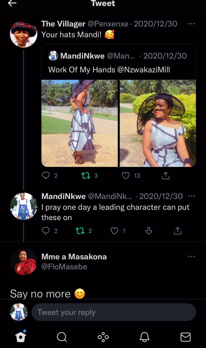 <a href="/Penxenxe/">The Villager</a> never fails to retweet and talk about my work. Through her <a href="/FloMasebe/">Mme a Masakona</a> saw my work . Being part of <a href="/TshedzaPictures/">Tshedza Pictures</a> is a dream and a half, I have really made it in life. For me this is IT. This is BIG. Andinamazwi. Dreams do come true. <a href="/Mzansimagic/">Mzansi Magic</a> #TheRepublicMzansi