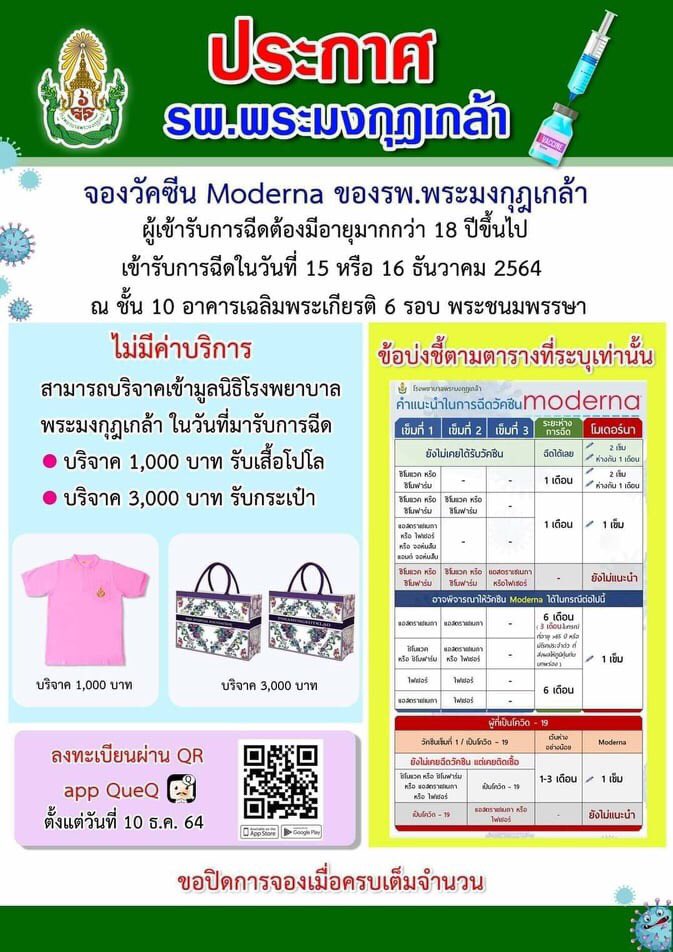 lomchumluphee's tweet photo. ใครสนใจ #โมเดอร์น่า มีของ รพ.พระมงกุฏเกล้ามาให้ลงทะเบียนจ้า 2วัน 15-16 ไม่แน่ใจเต็มจำนวนหรือยังนะ #วัคซีนโควิด 1คิว จองได้ 5id บัตรประชาชน เข็มบูส ก็ได้นะ โหลดแอป #QueQ เลย https://t.co/sppJcbQn3S