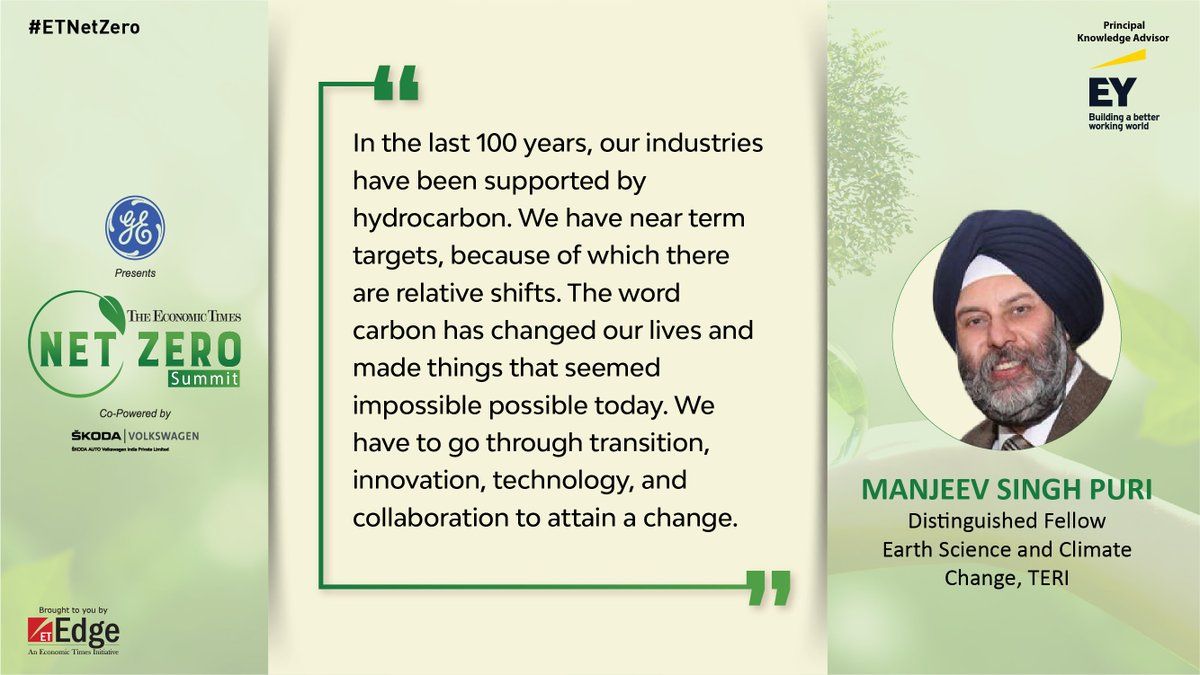 ET_Edge's tweet photo. #ETUnwired | #ETNetZero | Manjeev Singh Puri, Distinguished Fellow, Earth Science and Climate Change, @teriin sharing insights on "Reducing carbon emissions to zero by 2050" at @GEIndia presents The Economic Times Net Zero Summit Co-Powered by ŠKODA AUTO Volkswagen India https://t.co/GD4WqH2Cad