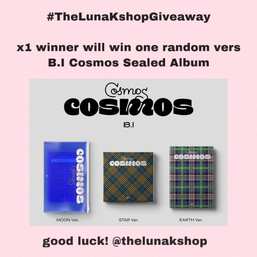 thelunakshop's tweet photo. [RT/ MY GA 🇲🇾] B.I Cosmos Album Giveaway #thelunakshopgiveaway

• mbf @Luna_KON131 &amp; my Shopee (moonnn98)
• RT &amp; like this tweet
• reply with who / what is ur cosmos!!

📦 postage will be borne by winner
‼️ 1 person 1 entry only
🎁 ends @ 25/12 10am mst

goodluck 🆔🌸 https://t.co/LQax8x7Ueg