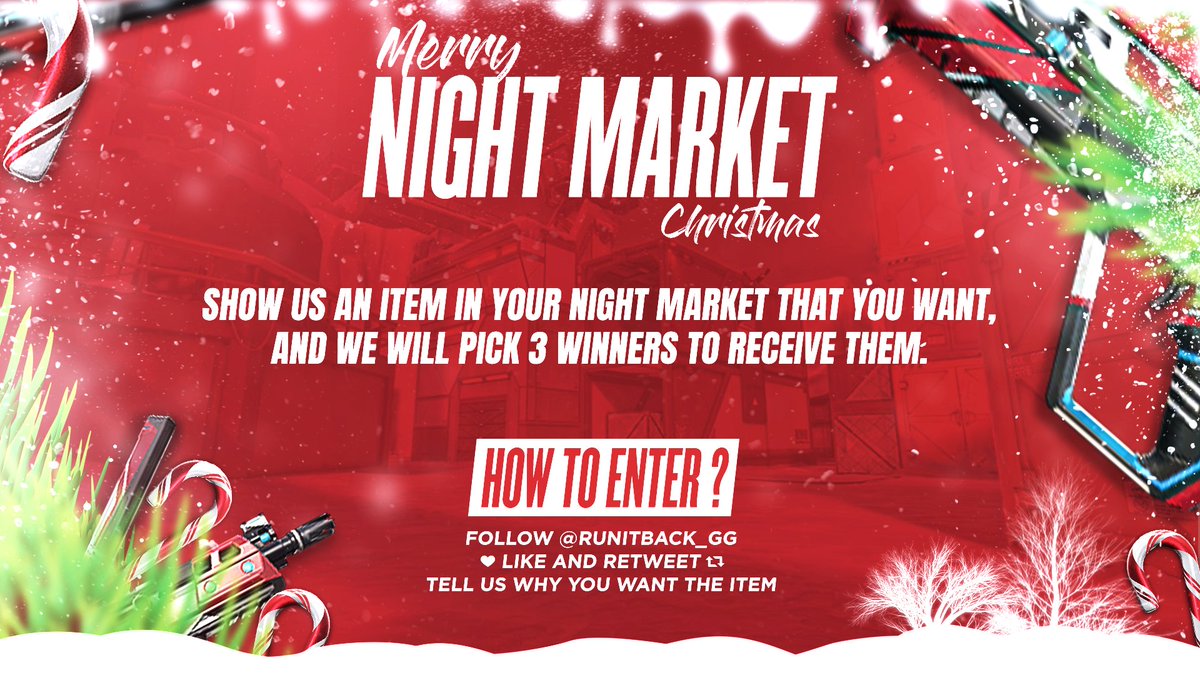 rib_gg's tweet photo. 🎅 MERRY NIGHT MARKET CHRISTMAS 🎁

It's the season of giving, and you deserve it. 🎄

Show us an item in your Night Market that you really want and tell us why you want it. We will pick 3 winners. 🎉

Then: 👇
Follow @runitback_gg 📈
Retweet 🔁
Like ♥️

Winners chosen in 7 days! https://t.co/KhsyWPDW3r
