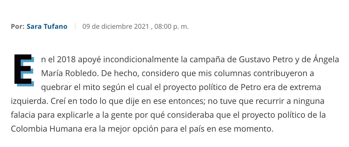 SaraTufanoZ's tweet photo. Renuncio a mi aspiración al Senado y, por lo tanto, le solicito al Pacto Histórico que mi nombre no sea incluido en su lista. Seguiré trabajando por la construcción de un proyecto político de izquierda, popular, feminista, antirracista y democrático. https://t.co/8KXl3NMsSb https://t.co/GbPNHDLETB