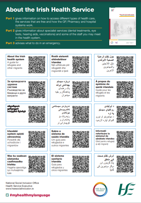 HSE_SI's tweet photo. ‘About the Irish health service- a guide for #refugees and other #migrants’ is now available in poster format with QR codes in 15 languages. 

Download here 👉https://t.co/kIyHV5Ut8n

Booklets can also be downloaded here 👉 https://t.co/CLR5XiW1QN

@HSELive 
#MyHealthMyLanguage https://t.co/wjSMaJLn9r