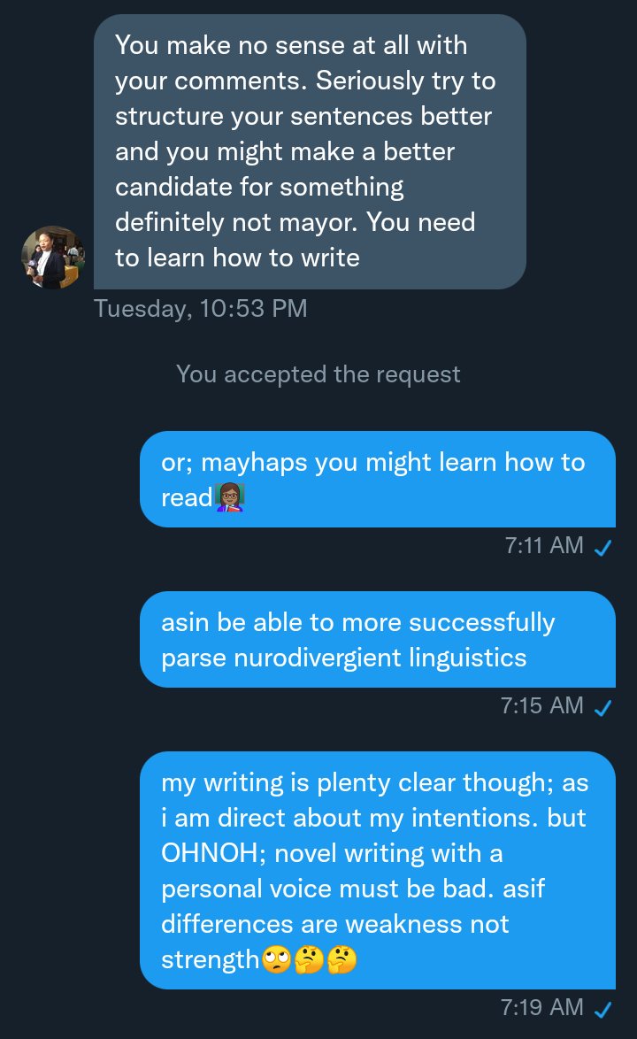 BlexAarrella's tweet photo. @AngelaLYoung @jdcapelouto @andreforatlanta 👩🏽‍🏫📢angela seemingly has a twisted idea of what forward is; apparently believes it to include punching down on vulnerable people when they are freshly disenfranchised/for being different. misdirected hatred/bile.

chucklefucks violations of the disadvantaged. gross. https://t.co/gVekN72Kuu