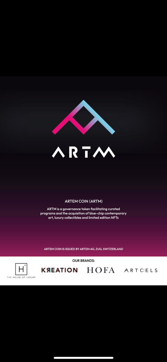 Artem_Coin's tweet photo. ARTM is an ERC-20 token facilitating the governance and curatorial program of blockchain-based platforms https://t.co/TOIpdyy5ne &amp; https://t.co/vOwCrgBOzT create rewards programs for all active ARTEM Coin members
#ARTM #HOFA #NFT #DEFI #Crypto #Solana #Ethereum #NFT #Blockchain https://t.co/pqsiSMxHIZ