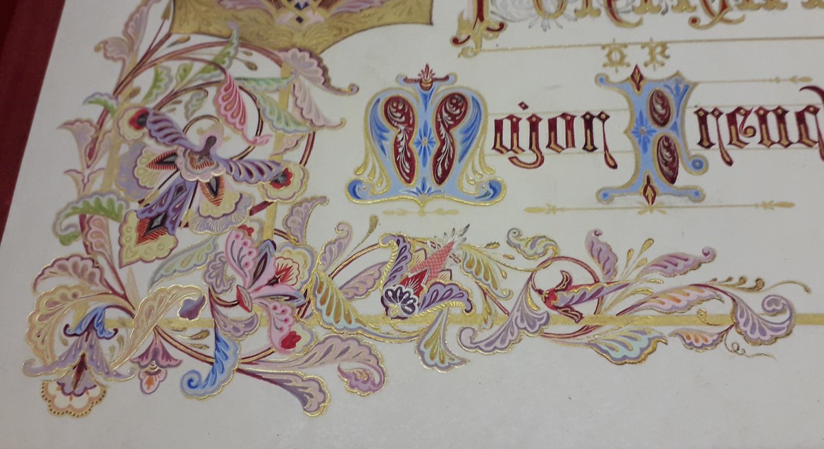 CheshireRO's tweet photo. #WhatWeSawToday Came across this fine tooled volume when I went to get something out ... thought it might be worth a peep inside ... Wow! Such a lovely thing to see - brightened up a very chilly day at work!
#Colourful #Pretty  #FridayFinery https://t.co/QXIz6r47fG