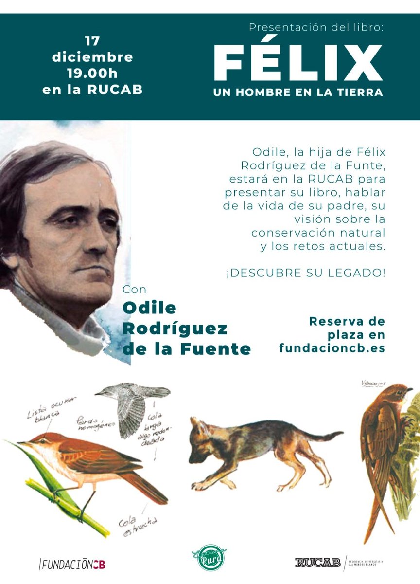 📙 El 17 de diciembre a las 19:00 horas en la RUCAB.
Un libro que recoge el legado del divulgador, naturalista, ecologista y comunicador, Félix Rodríguez de la Fuente. 
Escrito y presentado por su hija Odile Rodríguez de la Fuente.

Haz tu reserva ➡️ fundacioncb.es/events/present…