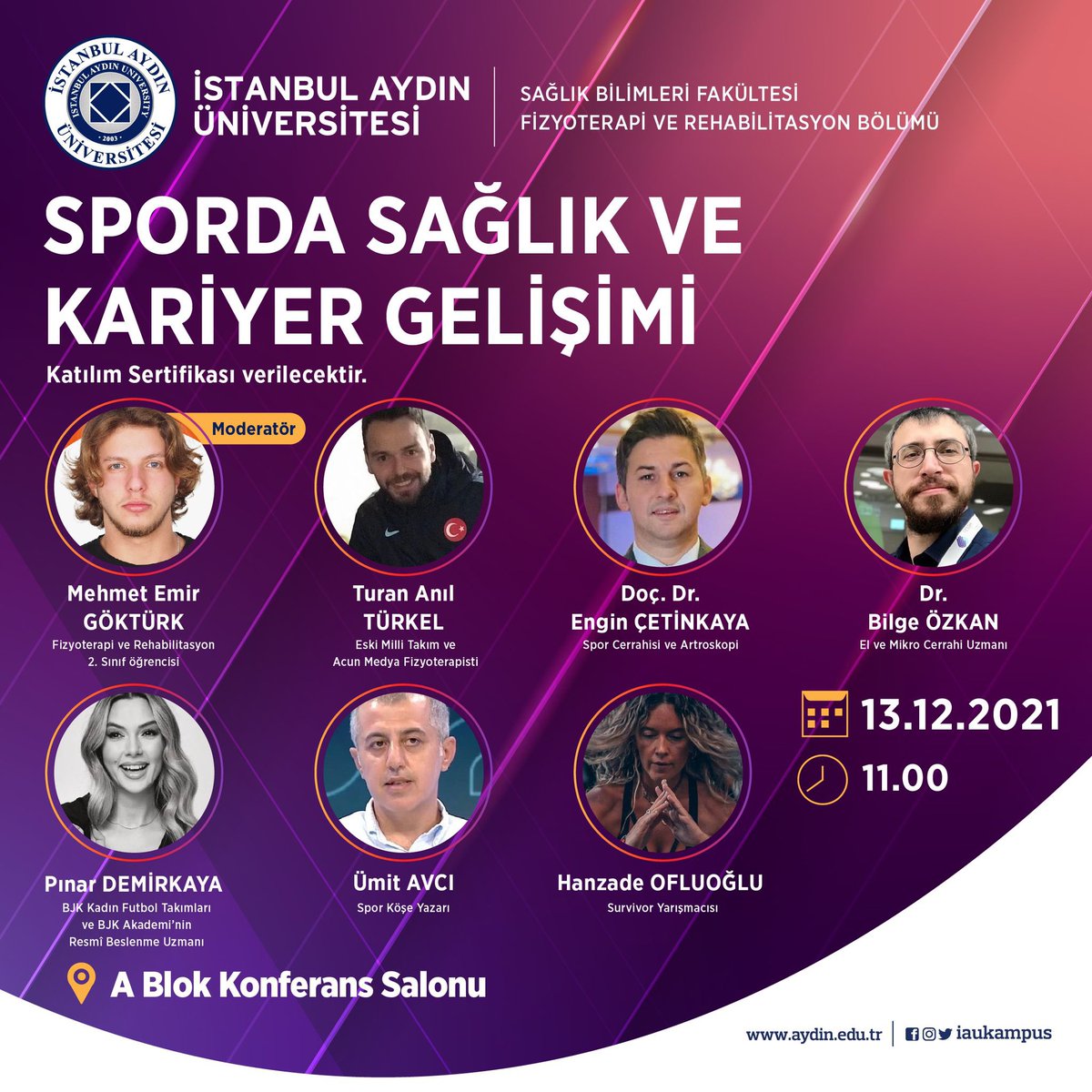 Fakültemiz Fizyoterapi ve Rehabilitasyon Bölümünün düzenlediği “Sporda Sağlık ve Kariyer Gelişimi” adlı etkinliğe bütün akademisyenler ve öğrenciler davetlidir‼️ #iau #iausbf #iauftr