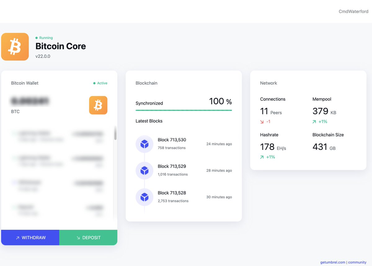 CmdCrypto's tweet image. Well @getumbrel - 12 entire days to sync 100%...

#getumbrel #lightningnode #bitcoinnode #btc