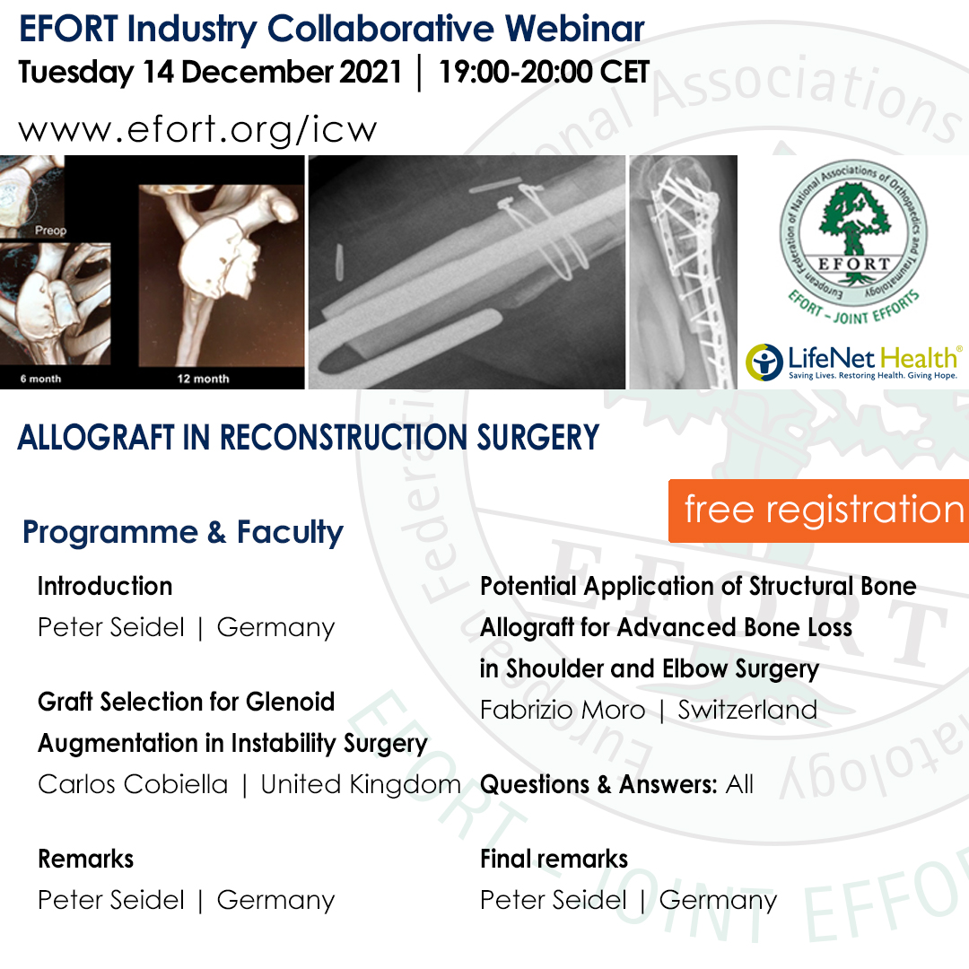 EFORTnet's tweet photo. πNext Tuesday EFORT Industry Collaborative #Webinar will show that #allografts can be used as successfully as #autografts in glenoid augmentation #surgery, avoiding issue of donor morbidity
β
https://t.co/ck9RiBJctI #EFORTcollaboration #lifenethealth #orthotwitter https://t.co/GQy2tB5WZ4