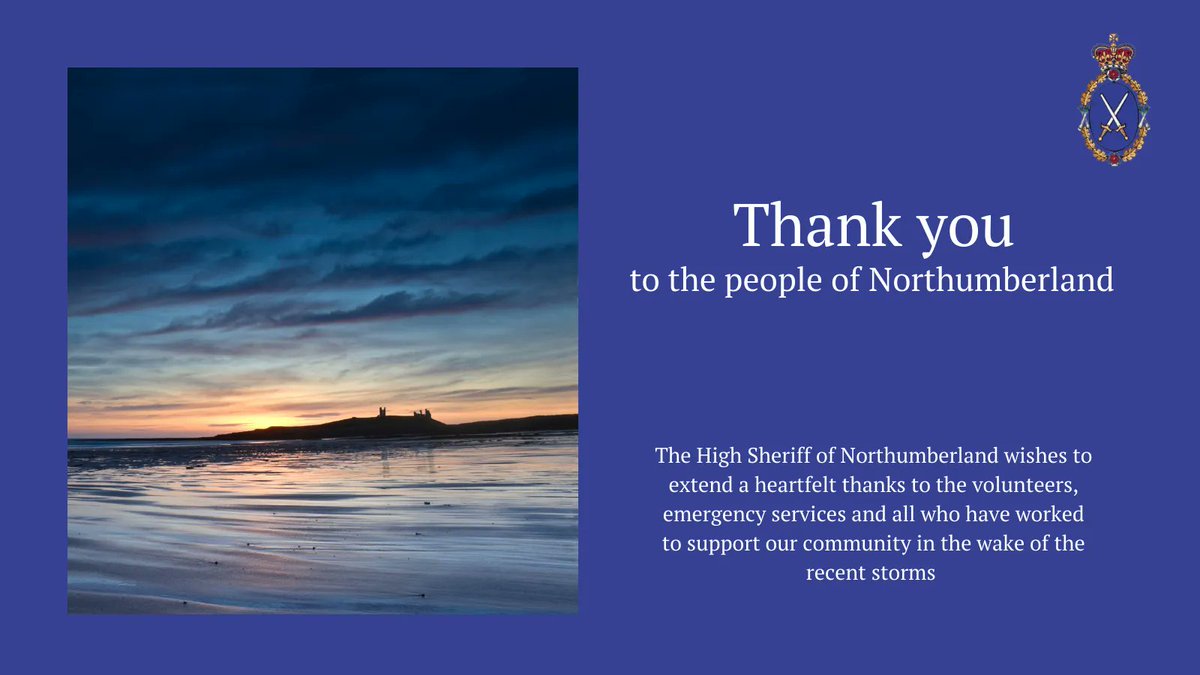 The High Sheriff's thoughts are with those affected by the recent storms.

She would like to extend a heartfelt thank you to all the agencies who have worked so hard engaging and supporting our communities and to all the individuals who have been so kind and generous to others.