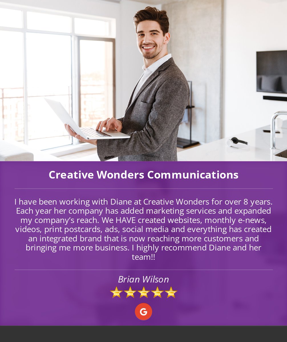 CreativeWonders's tweet photo. 5 Star: Brian W. "I have been working with Diane at Creative Wonders for over 8 years.  Each year her company..." https://t.co/s7tEuRroaC https://t.co/2zbK6T8C8e