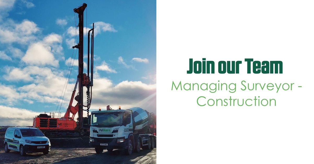 WE ARE RECRUITING
MANAGING SURVEYOR

This is a permanent office based, full-time position within our Construction Department, in Alness.

If this sounds like the perfect fit for you, visit our website: patmunro.co.uk/careers or email careers@patmunro.co.uk with your CV.