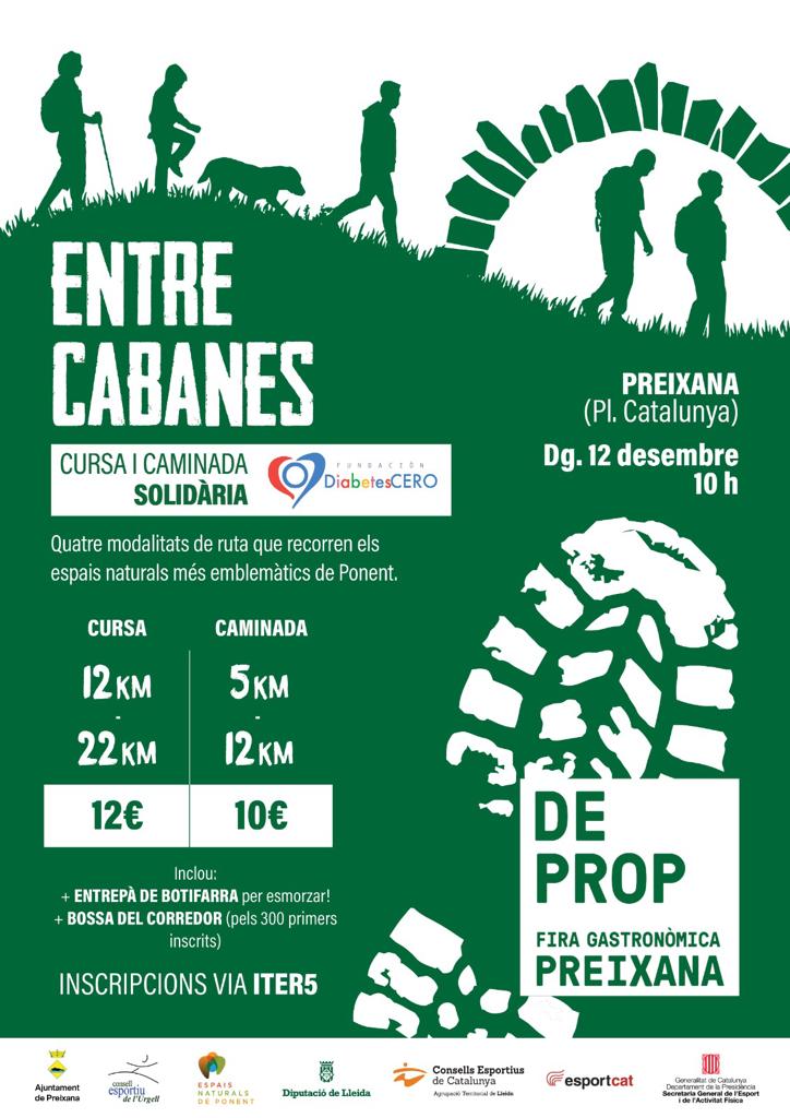 diabetes_CERO's tweet photo. El próximo domingo 12 de diciembre, tendrá lugar la tradicional #carrera y #caminata ENTRE #CABANES en Preixana, Lérida, coincidiendo con la feria gastronómica DE PROP que arranca mañana sábado. Parte de la recaudación irá destinada a la Fundación DiabetesCERO.💙 https://t.co/Atc9nErHjz