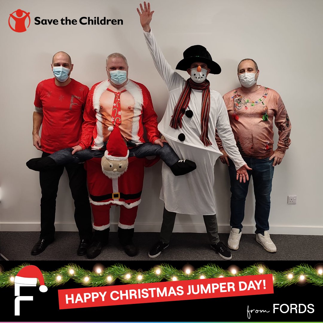 FORDSPackaging's tweet photo. Happy Christmas Jumper Day from everyone here at FORDS! 
Your winners from each category of the 2021 FORDS Christmas Jumper Day competition…
Funniest - Lee Brocklesby
Best Homemade - Tim Richardson
Best Overall - Neil Allen
Most Inappropriate - Richard Chapman

#SaveTheChildren https://t.co/FEcPuCFN0b
