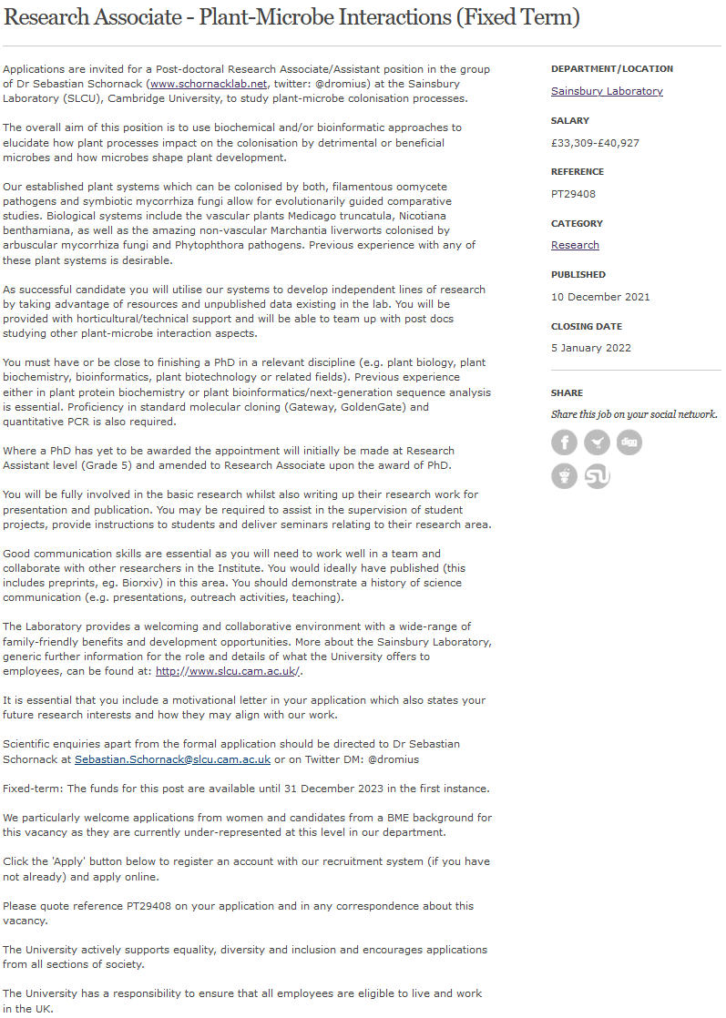 dromius's tweet photo. RT, plz. New year, new postdoc opportunity! Come work with us @SLCUplants @Cambridge_Uni. Know and use biochemical and/or computational approaches to elucidate how plant processes impact on the colonisation by detrimental or beneficial microbes https://t.co/2V6sp42hSd https://t.co/cvUdQ9UG1M