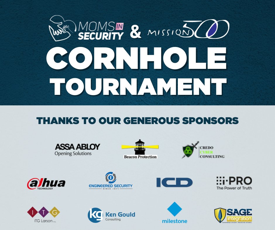 Mission_500's tweet image. Thank you to our awesome 2021 Cornhole Tournament sponsors! We couldn&apos;t do this without you! We&apos;re looking forward to seeing you tomorrow! #Mission500 #SecurityForChildren @robert_beacon @irn_mom @DahuaHQ @EngSec @milestonesys @SageIntegration @itglarson @iPRObyPanasonic