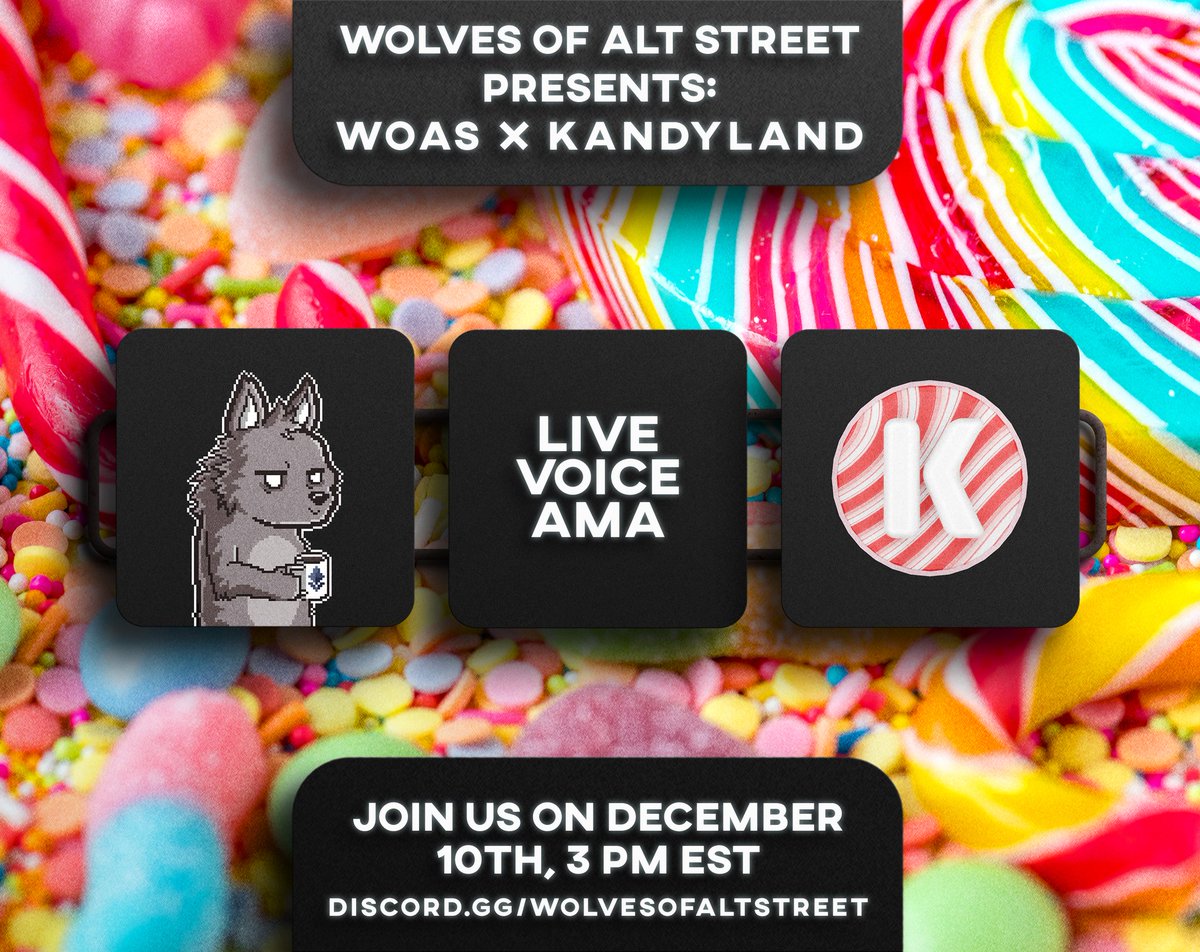 WolvesAltStreet's tweet image. 🚀Live Voice AMA with @KandylandDAO

If you have a sweet tooth, you'll have a sweet time! 

🗓️ December 10th, 2021
⏳ 8 PM UTC / 3 PM EST
🐺 discord.gg/wolvesofaltstr… 

See you in 7 hours! 
#Crypto #Bitcoin