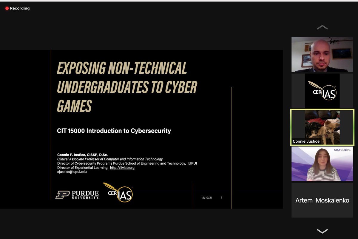 joel_rasmus's tweet photo. A great presentation by Prof. Connie Justice @IUPUI , present her innovative approach of introducing #cybersecurity to students with no technical background. Part of an International Cybersecurity Curriculum workshop hosted by @crdfglobal and @cerias #gamification #AmazingProf https://t.co/iTsBAwbl15