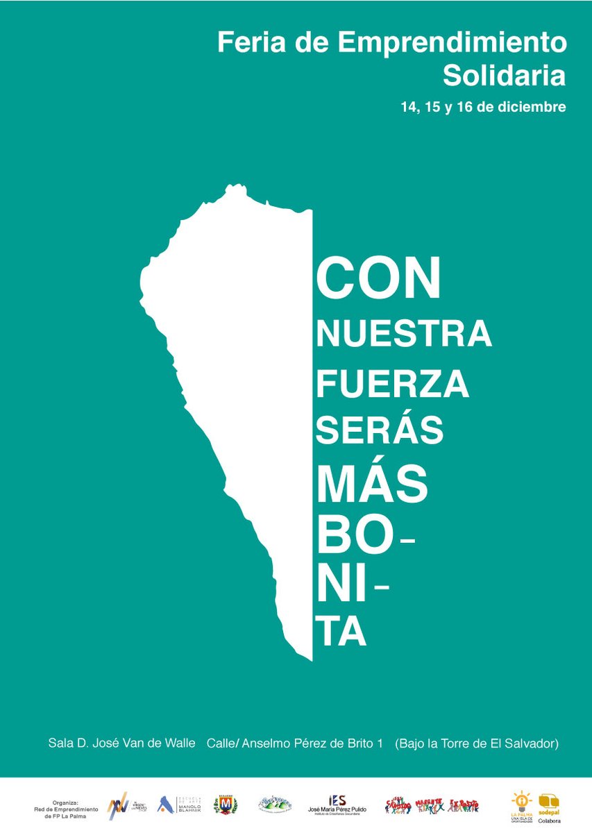 cifpvnieves's tweet photo. La Red de Emprendimiento de los centros de FP en la isla de La Palma, cuyo centro coordinador es el IES Virgen de Las Nieves, organiza una Feria de Emprendimiento Solidaria los días 14, 15 y 16 de diciembre, a favor de las personas afectadas por la actual crisis volcánica. https://t.co/r9ETRoiari