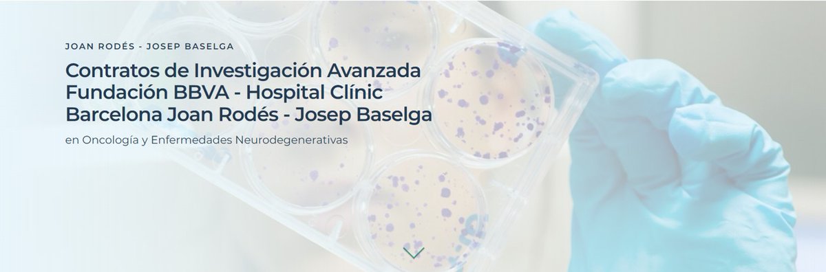 Hospital Clínic (@hospitalclinic) on Twitter photo ‼️ÚLTIMOS DÍAS
📢 Abierta la convocatoria para los contratos de Investigación Avanzada <a href="/fundacionbbva/">Fundación BBVA</a> - Hospital #CLÍNIC Joan Rodés - Josep Baselga
🔬 Proyectos en oncología y enfermedades neurodegenerativas
💶 100.000 € / año
📅 Hasta el 15/12
➕ Info bit.ly/30WkyD9 ‼️ÚLTIMOS DÍAS
📢 Abierta la convocatoria para los contratos de Investigación Avanzada <a href="/fundacionbbva/">Fundación BBVA</a> - Hospital #CLÍNIC Joan Rodés - Josep Baselga
🔬 Proyectos en oncología y enfermedades neurodegenerativas
💶 100.000 € / año
📅 Hasta el 15/12
➕ Info bit.ly/30WkyD9