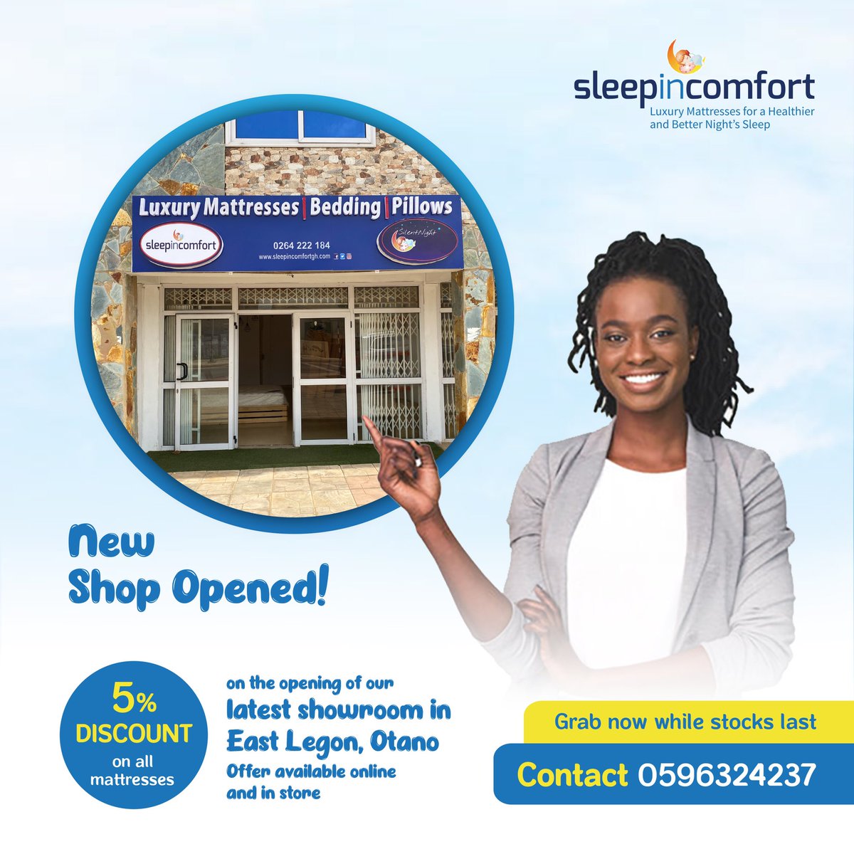 SleepInComfort1's tweet photo. Great news‼️
Our new showroom is now opened and available to all.🥳

Walk in and purchase a mattress in any size and enjoy a whooping 5% discount on your purchase.
This offer is available online as well.
Offer lasts from now to Monday 13th December, 2021
#shopopening #newshowroom https://t.co/QfDFOGOOrI