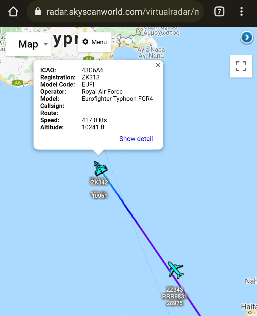 scan_sky's tweet photo. 2 x RAF Typhoon FGR4s - #ZK342/#ZK313 - #CRYPTIC Flight.
Returning Back To RAF Akrotiri π¨πΎ After A Middle East Sortie.
Tanker Support Provided By #ZZ343 - #RRR9831
12:49:56Z 10-12-2021 43C700 GES:90 2 ..ZZ343 .BZZAS9L 101249AGM
AN ZZ343/FI 9L9831/MA 006I
- CRYPTIC ETA COPIED, https://t.co/l3t5Ogin53