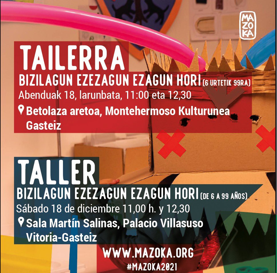 mazokaferia's tweet photo. Bizilagun ezagun ezezagun hori | Taller (de 6 a 99 años) 
🎟️https://t.co/QZKbw4Teil
🗓️18 Dic | 11h y 12:30
📍CC Montehermoso | @vitoriagasteiz 

Disfrutaremos de un taller creativo en torno al concepto y la práctica de vecindad, el cuidado y la preocupación de quienes habitan él. https://t.co/CnuuqzReIm
