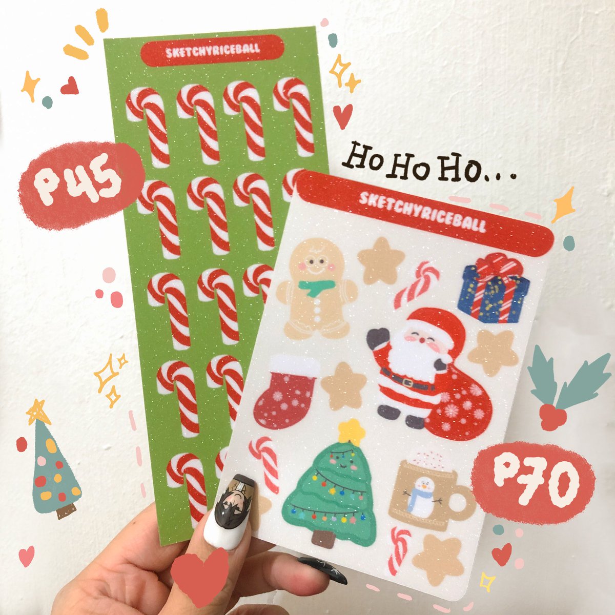 sketchyriceball's tweet photo. holiday season design drop🎄

2 nee designs for the first half of december:

• candy cane deco
• christmas season deco

both in glitter finishes! 

grab yours on 12.12 on my shopee account (link in bio) https://t.co/MvWGKtoOK2