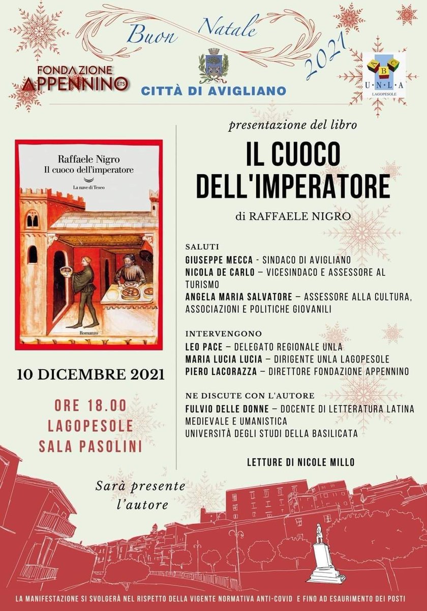 pierolacorazza's tweet photo. Il 14 dicembre a #Potenza daremo il nostro contributo di idee per lo sviluppo sostenibile. Ma sarà anche un fine settimana intenso: oggi a #Lagopesole, domani a #Senise e #Roccanova per IL CUOCO DELL'IMPERATORE.
E poi domenica si ritorna a #Roccanova perché sono un Roccanovino. https://t.co/DCKQvC2BkP