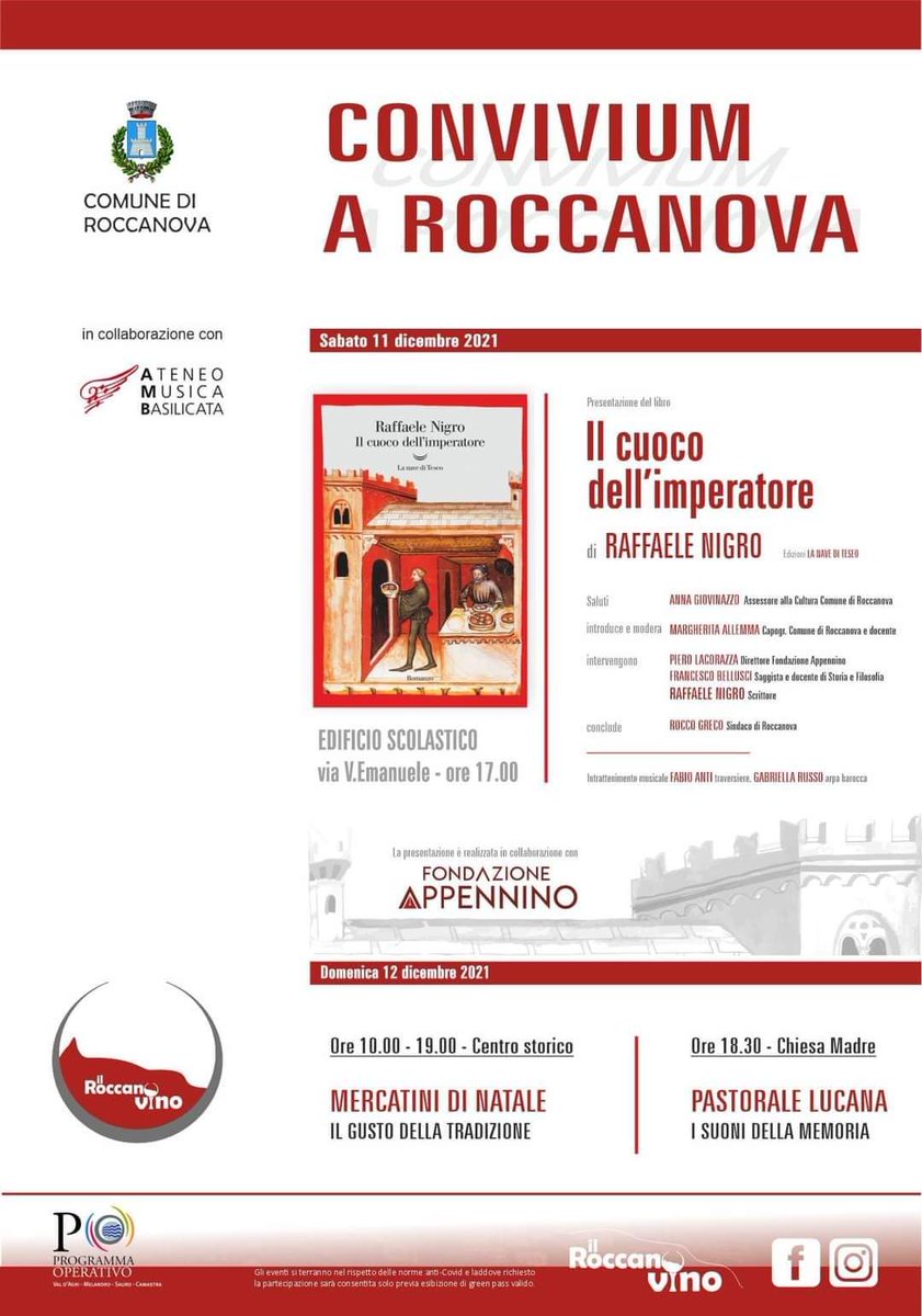 pierolacorazza's tweet photo. Il 14 dicembre a #Potenza daremo il nostro contributo di idee per lo sviluppo sostenibile. Ma sarà anche un fine settimana intenso: oggi a #Lagopesole, domani a #Senise e #Roccanova per IL CUOCO DELL'IMPERATORE.
E poi domenica si ritorna a #Roccanova perché sono un Roccanovino. https://t.co/DCKQvC2BkP