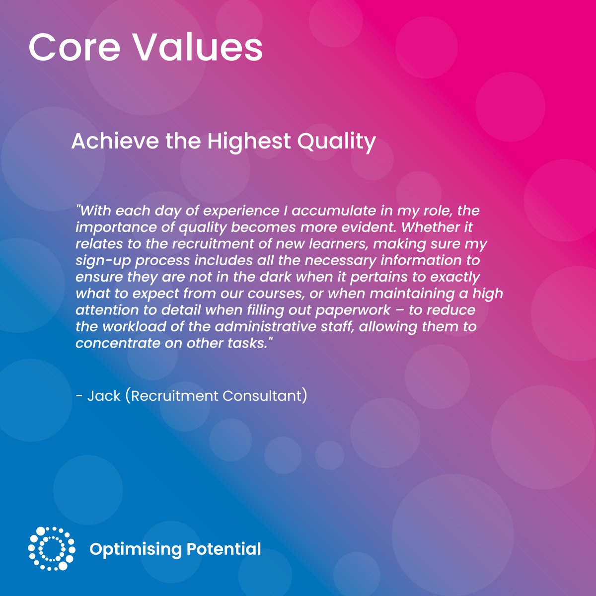 As part of the Optimum Skills monthly Employee Voice meetings, one member from each team is given one of our core values to reflect on how this fits into their job role and our overall culture.

#OptimisingPotential #AchievetheHighestQuality https://t.co/23MXvjCFuz