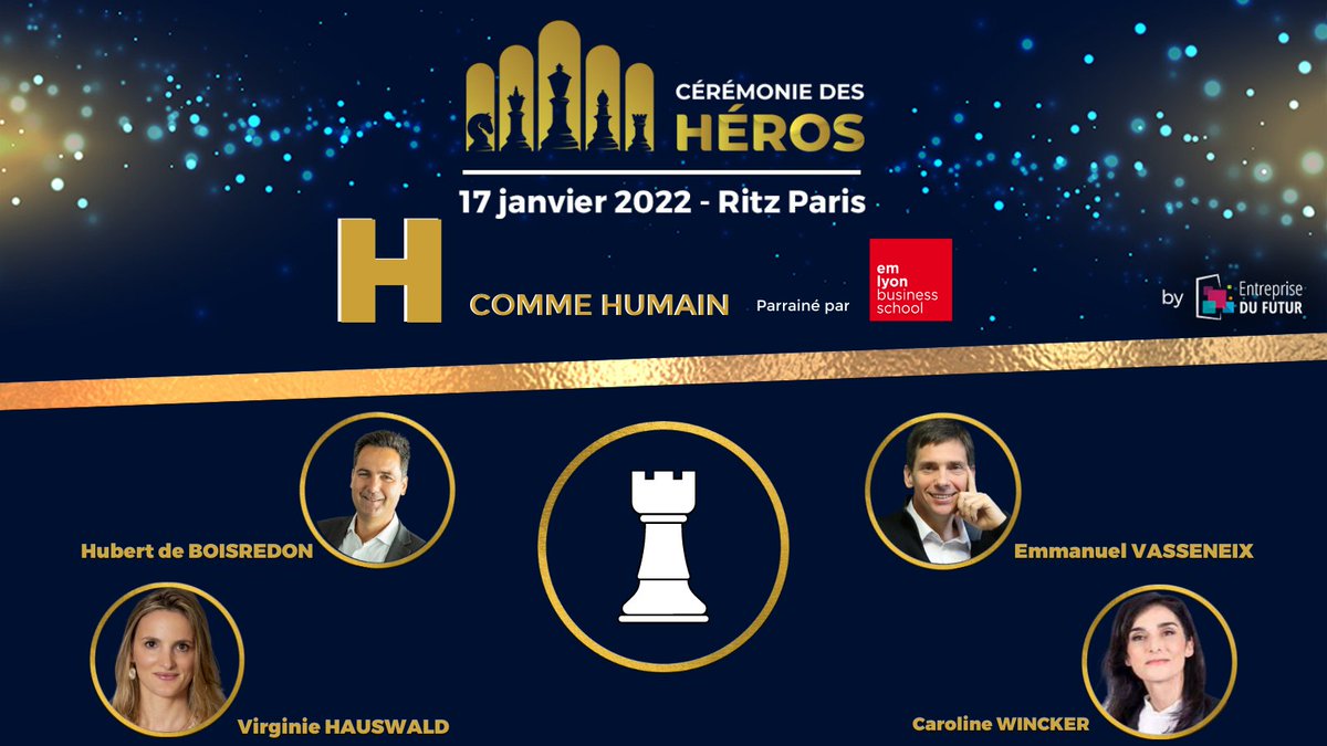 [Cérémonie des HEROS] 🌠

4 entreprises emblématiques, mais une seule remportera le prix de la catégorie Humain  parrainée par @emlyon . Qui sera-t-il le grand lauréat ?
📆 Découvrez-le le 17/01/2022 au <a href="/_RitzParis/">Ritz Paris</a> aux cotés de 150 #PME et #ETI françaises !