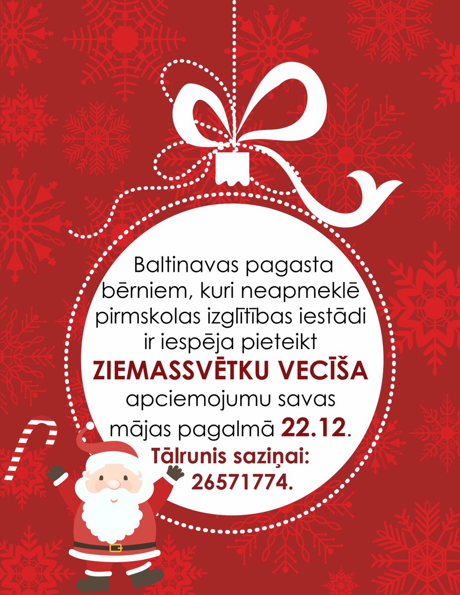 Baltinavas_N's tweet photo. 22. decembrī Ziemassvētku vecītis apciemos Baltinavas pagasta bērnus, kuri neapmeklē pirmskolas izglītības iestādi ❄️ https://t.co/s96RTLZLTZ