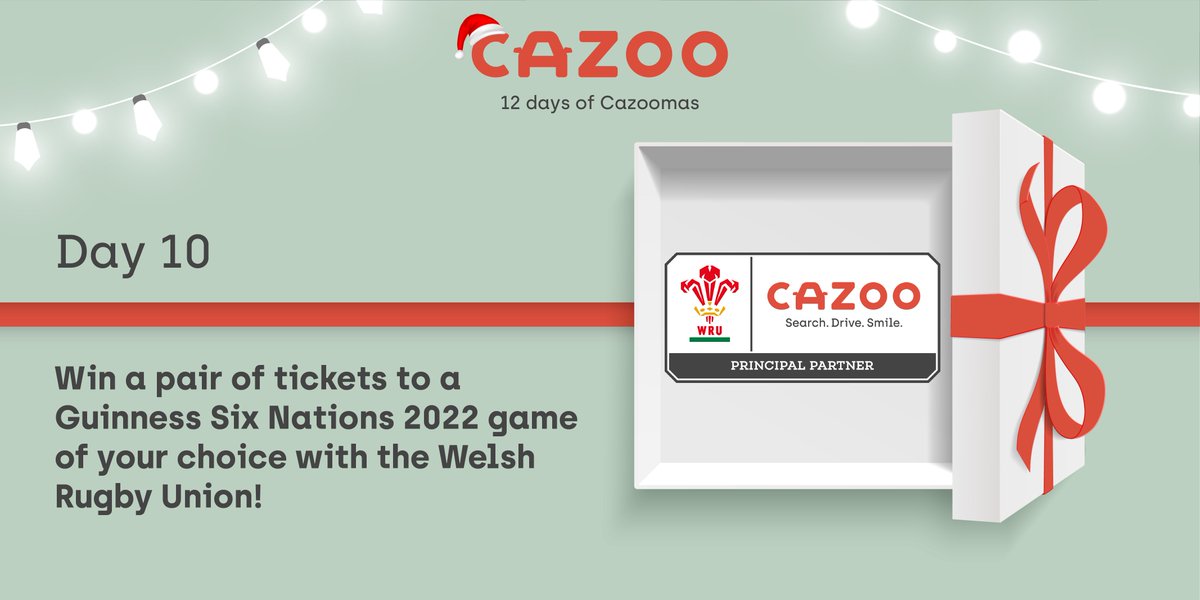 🎉 On the 10th day of #Cazoomas, Cazoo gave to me… 🎉

A signed shirt and ball, plus a pair of tickets to a Guinness Six Nations 2022 game with <a href="/WelshRugbyUnion/">Welsh Rugby Union 🏴󠁧󠁢󠁷󠁬󠁳󠁿</a> 🏉

To enter: 
⭐️ RT this post
⭐️ FOLLOW <a href="/CazooUK/">Gara Tam Kỳ Auto - Xe ô tô cũ, xe tải cũ Quảng Nam</a> 

Competition closes at 9am on 11.12.21 - T&amp;Cs apply.