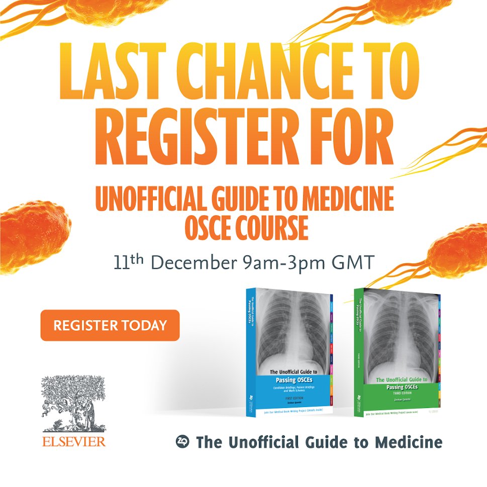🎉  TOMORROW is the day! Last day to register for UGTM OSCE revision course with Elsevier!
📚  Join us on 11th December from 9am-3pm GMT! Certificates will be provided after. Discount on our books available on the Elsevier website!
***Registration link: ow.ly/B6Cu50H3IZX