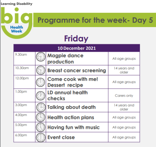 NHSSELondon's tweet photo. Final day of #BigHealthWeek!

Thanks so much to everyone who's been involved so far. Join us today for...

💙 Health checks and #StayingWell tips
💃🕺 @MagpieDance production
🧁 Cooking dessert class
🎶 Fun with music

👉 https://t.co/zf6wAOpgtd
#SouthEastLondon #LDCommunity https://t.co/FZJERS6Tjm
