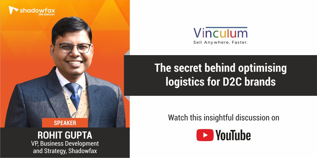 shadowfax_in's tweet photo. Shadowfax's Rohit Gupta, VP, Business Development and Strategy, speaks at Vinculum Group, about emerging trends in D2C, optimising express delivery, & delighting customers.
Check out the video on YouTube- https://t.co/FXYv3bqrxI
#shadowfax #onlinewebinar #Deliverydelight #D2C https://t.co/Z3YfKYWwE3