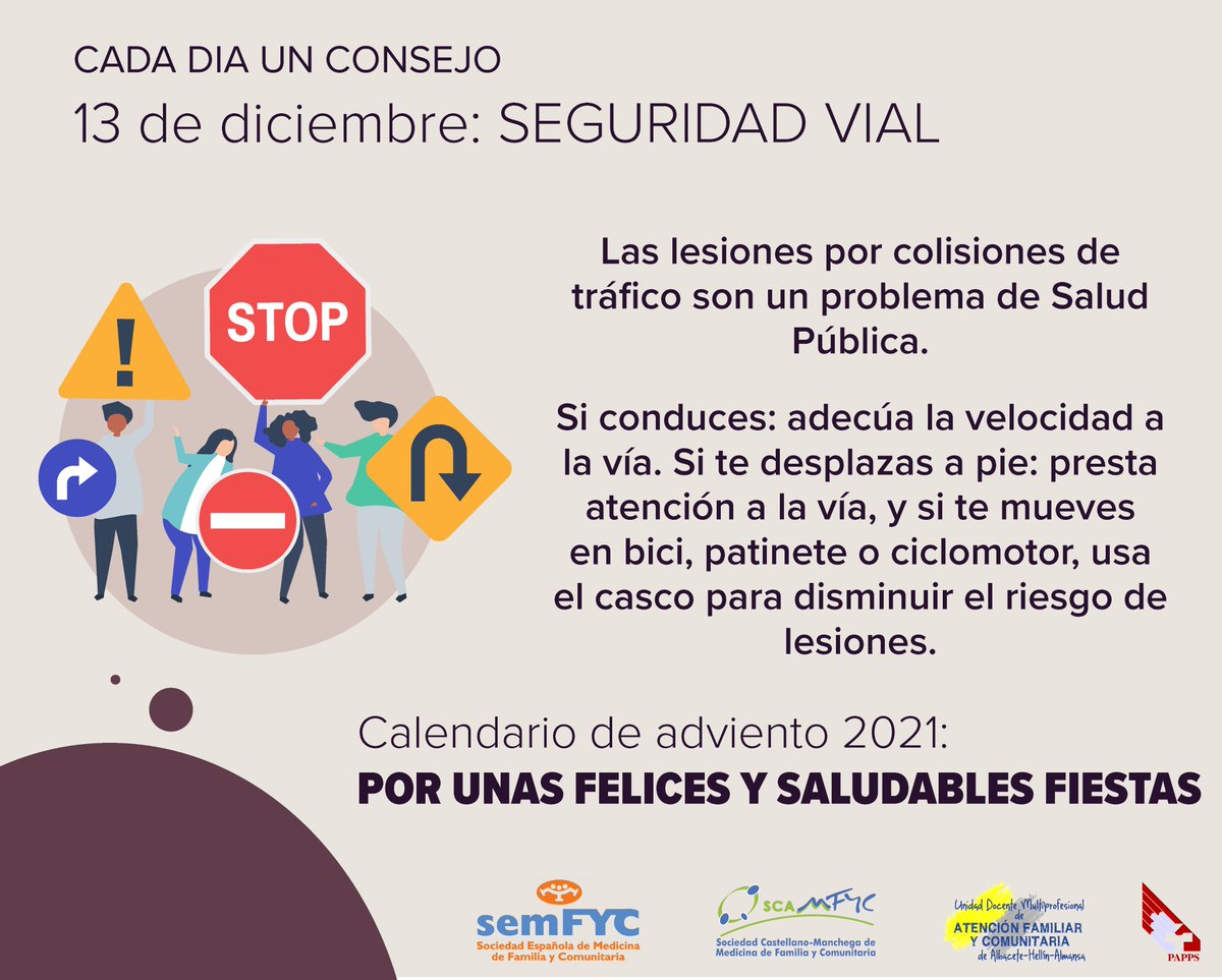 semfyc's tweet photo. Día1️⃣3️⃣.🗓 ADVIENTO 
@semfyc
 
SEGURIDAD VIAL: TEN EN CUENTA ESTA NAVIDAD QUE LAS LESIONES POR COLISIONES DE TRÁFICO SON UN PROBLEMA DE SALUD PÚBLICA.
 
🇨🇽🤶 Por unas felices y saludables fiestas ❄️🎄

https://t.co/qzZ1PB2PxX

#Felicesfiestas https://t.co/4MZ02Evpkz