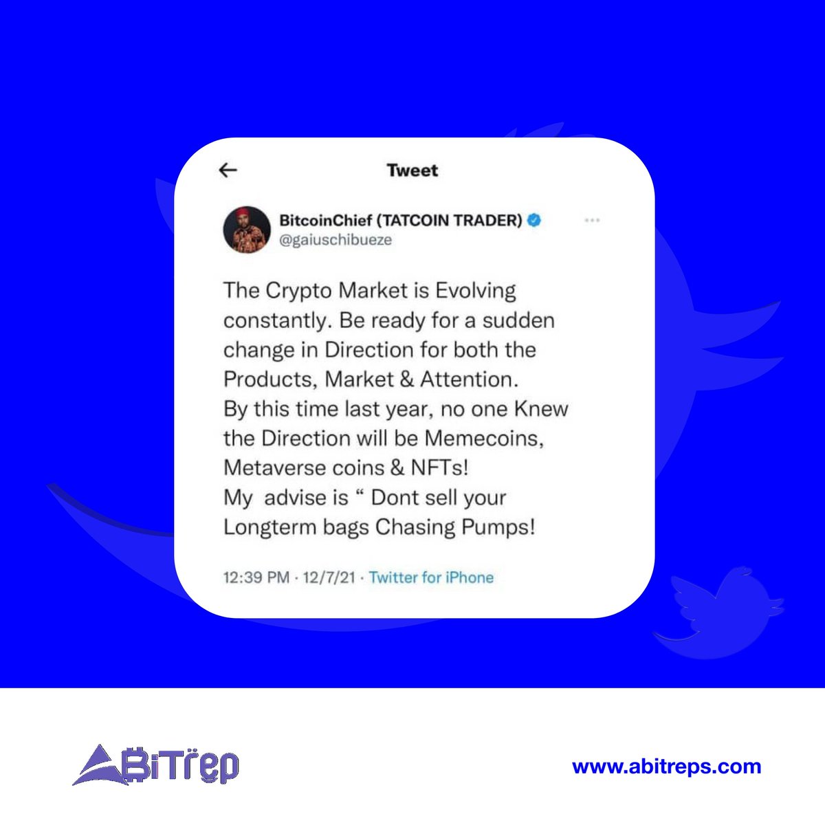 abitreps's tweet photo. Don't sell your Long term bags chasing Short term pumps 💯.
#abitreps #fridays #abitnetwork #tatcoin #tweet https://t.co/dUoBdEImF0