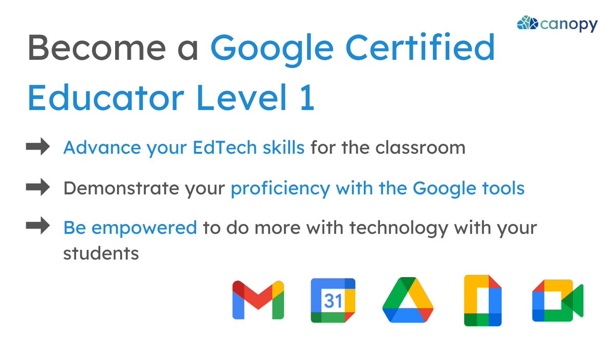 Want to get recognised for your expertise in Google tools by becoming a Google Certified Educator Level 1? 

Sign up for either our online fast-track session or our in-person all-day bootcamp. Find out more at canopy.education/events #GoogleEdu <a href="/GoogleForEdu/">Google for Education</a>