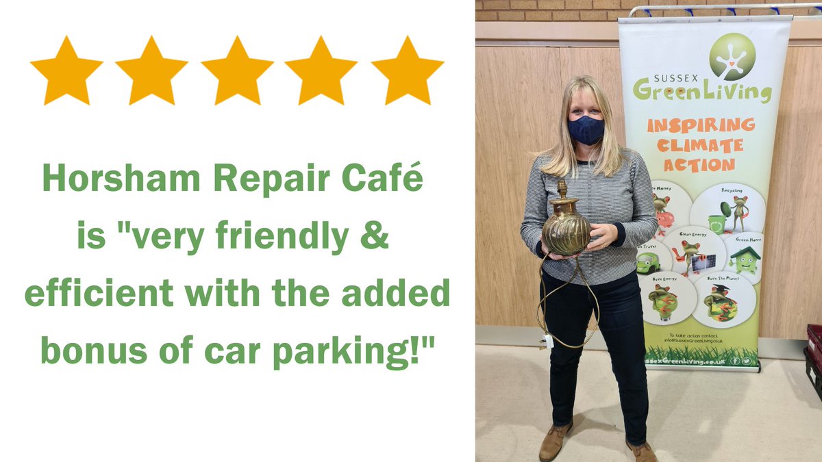 Caroline brought her gold lamp to our #HorshamRepairCafe to see if we could fix it. She was very pleased that it was successfully repaired by John. Another happy customer!  Book your repair here: ow.ly/F9nJ50H0BkR #therepairshop #reducewaste #FridayFeedback